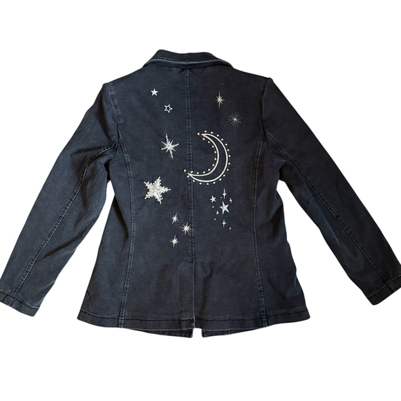 NWT Driftwood Faded Black Denim Moon and Stars Jacket Womens Large - Picture 1 of 8